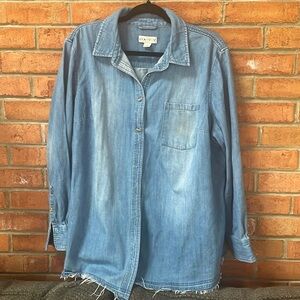 Ava and Viv Raw Edge Button Down Denim Shirt